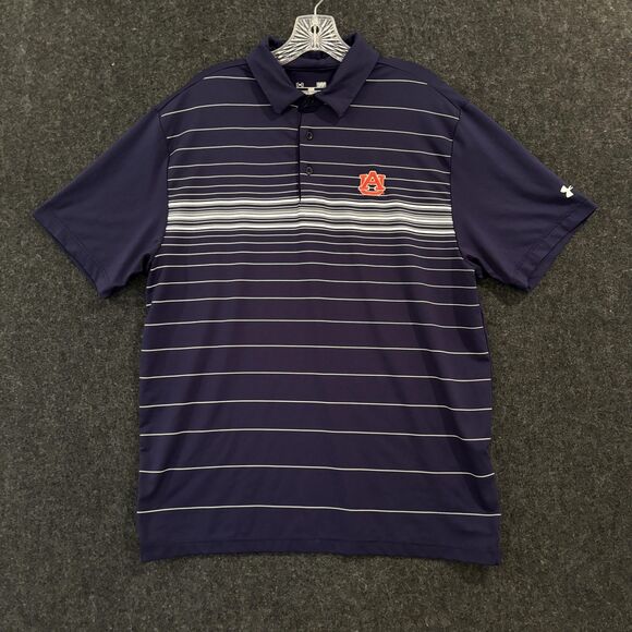Auburn Tigers Polo Shirt Men's Large Navy Blue Striped Under Armour - Picture 1 of 8